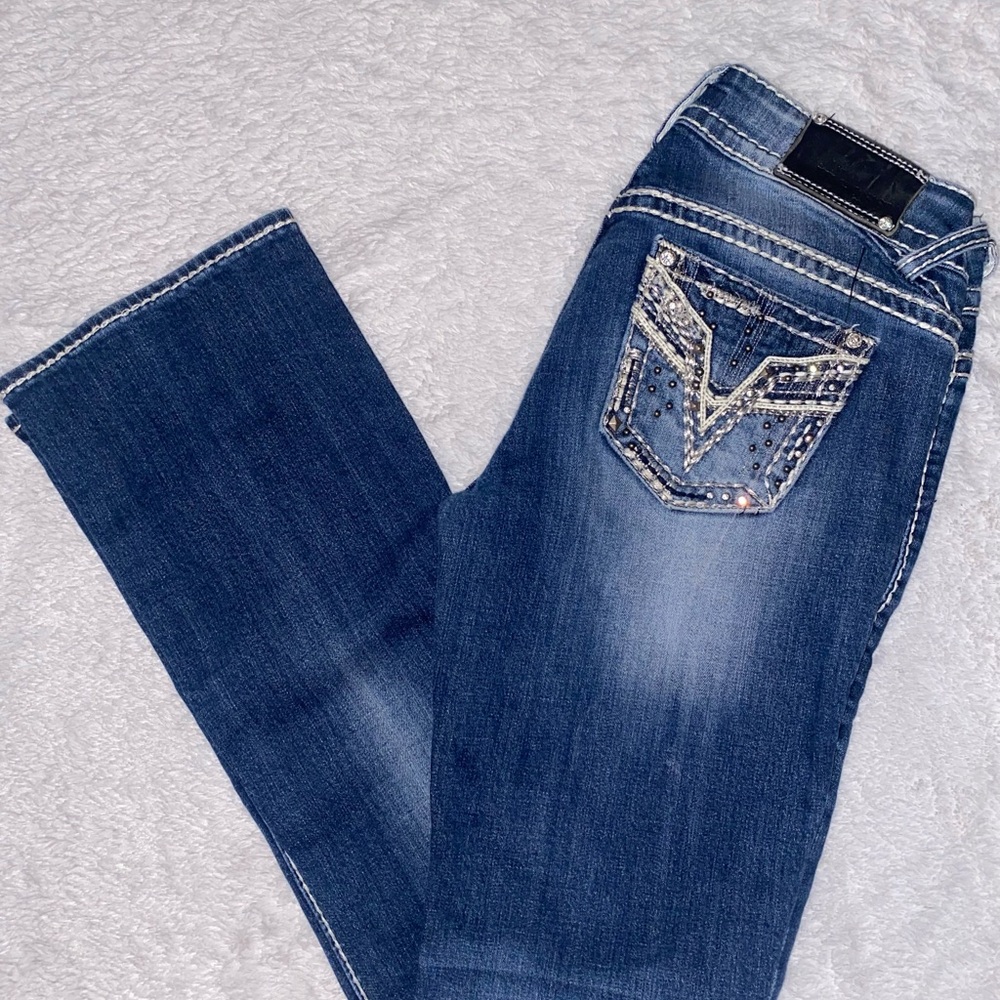 SZ 5/6 Vigoss Women's Dark Blue Slim Boot Cut Jeans with Contrast Stitching - Picture 8 of 11